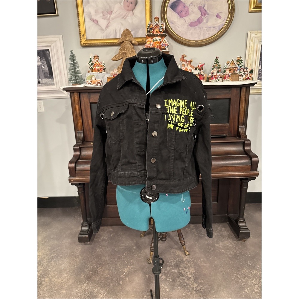 Fashion Nova Sz Large‎ black jean crop jacket Mona Lisa